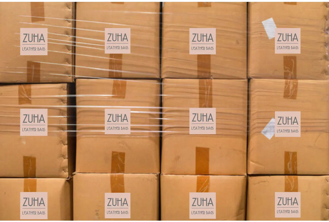 Cajas listas para exportar bolsos en cuero