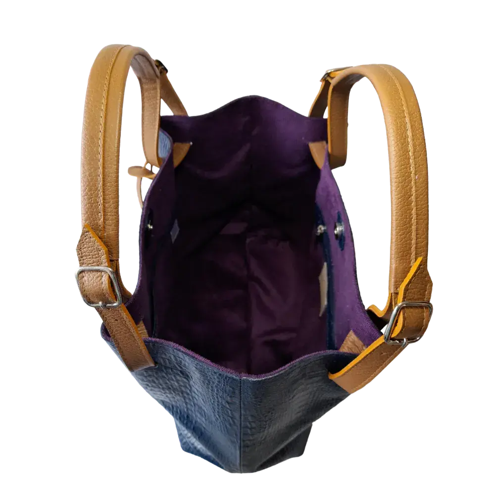 Bolso en cuero para mujer reptil azul oscuro