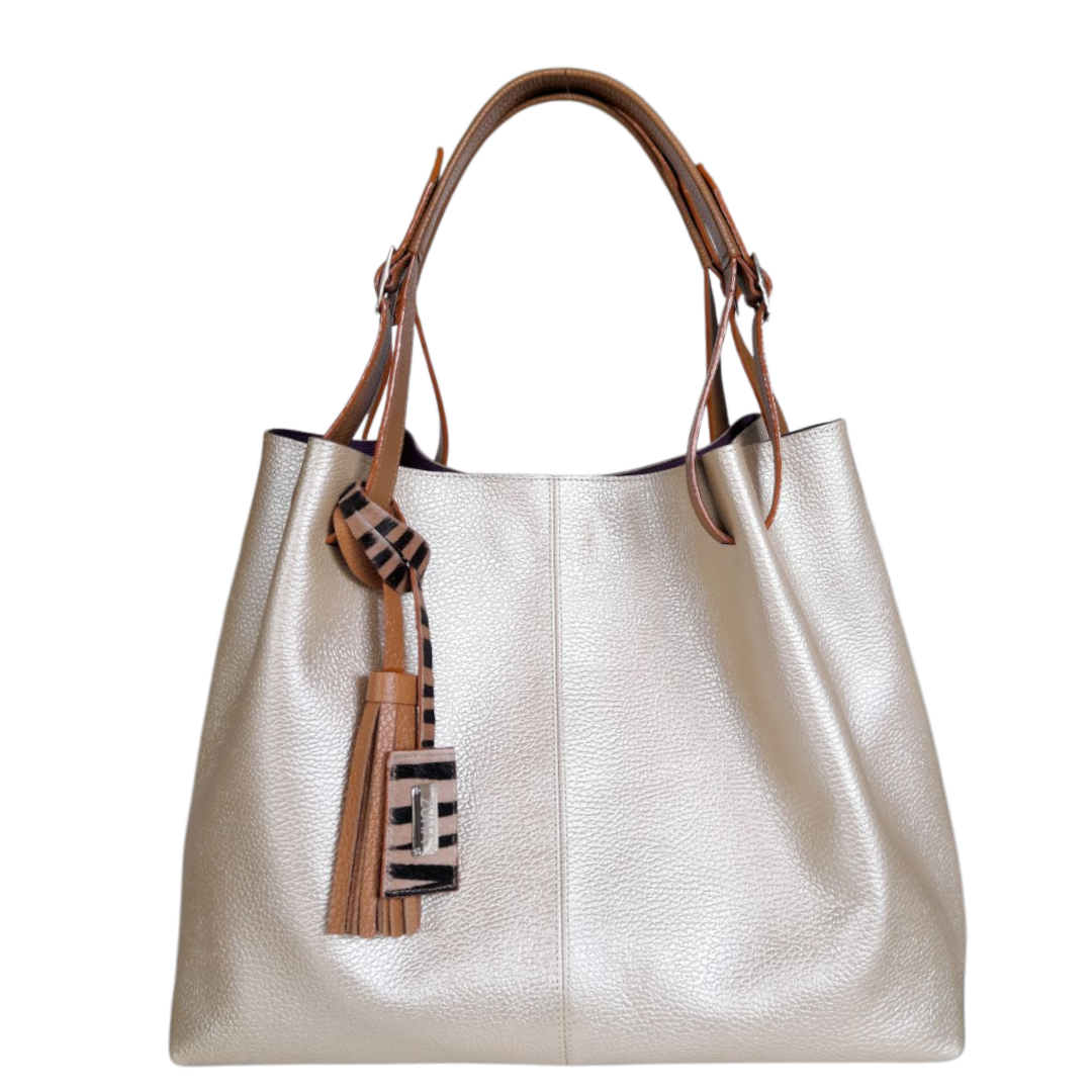 Bolso en cuero para mujer color oro