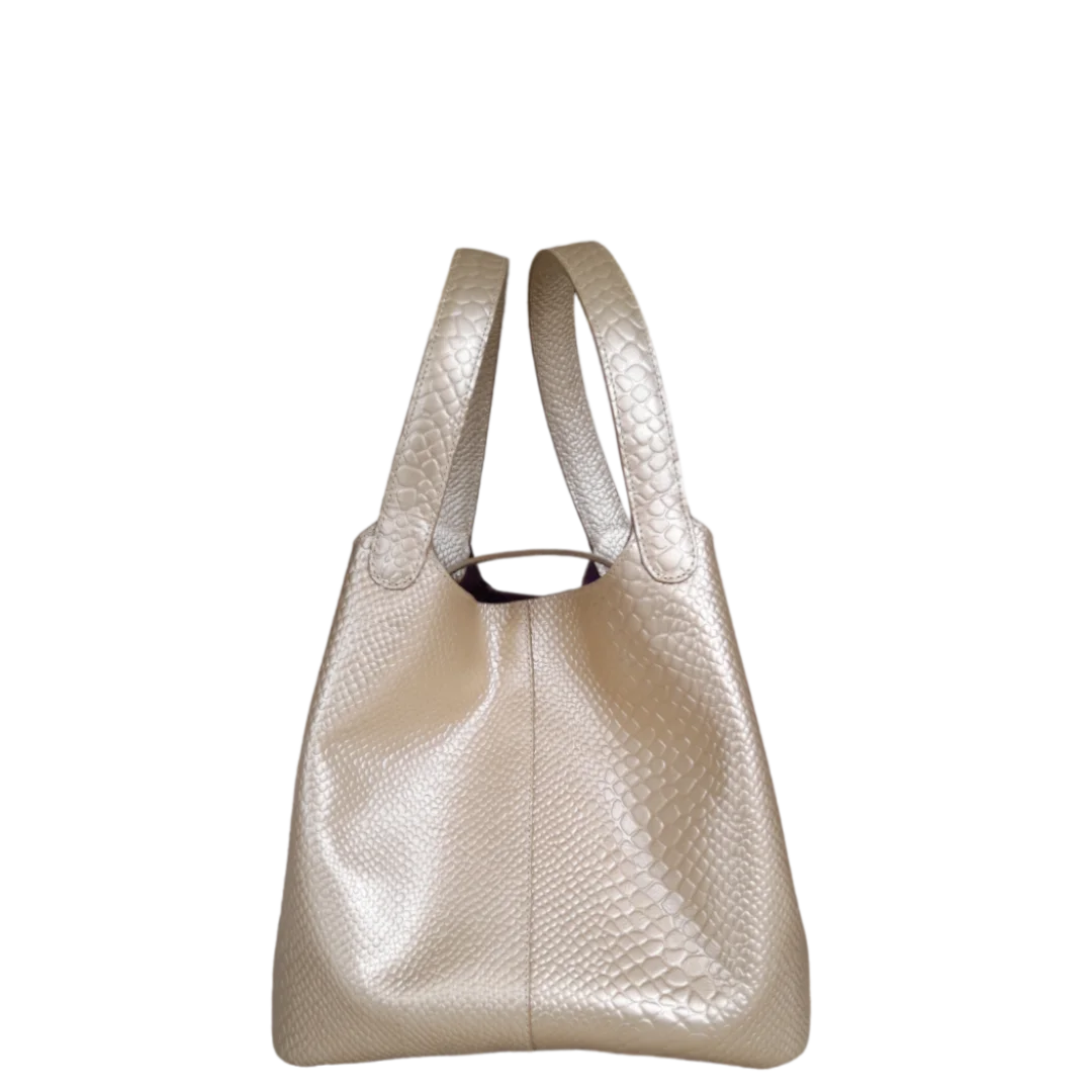 Bolso en cuero para mujer anaconda oro peltre