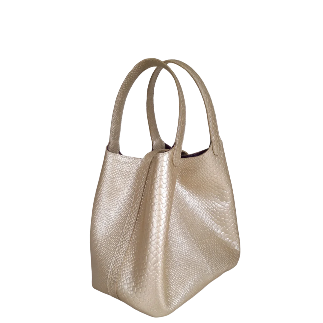 Bolso en cuero para mujer anaconda oro peltre