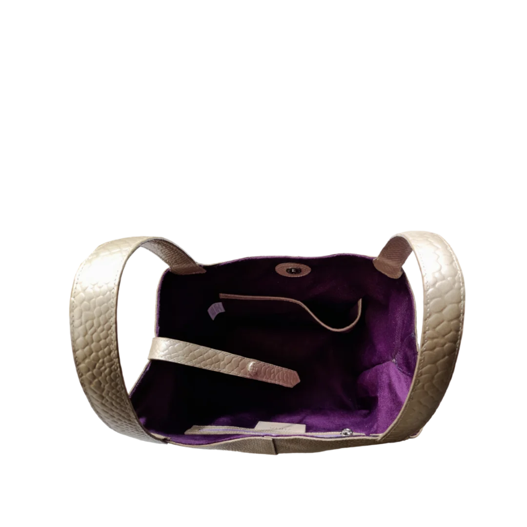 Bolso en cuero para mujer anaconda oro peltre