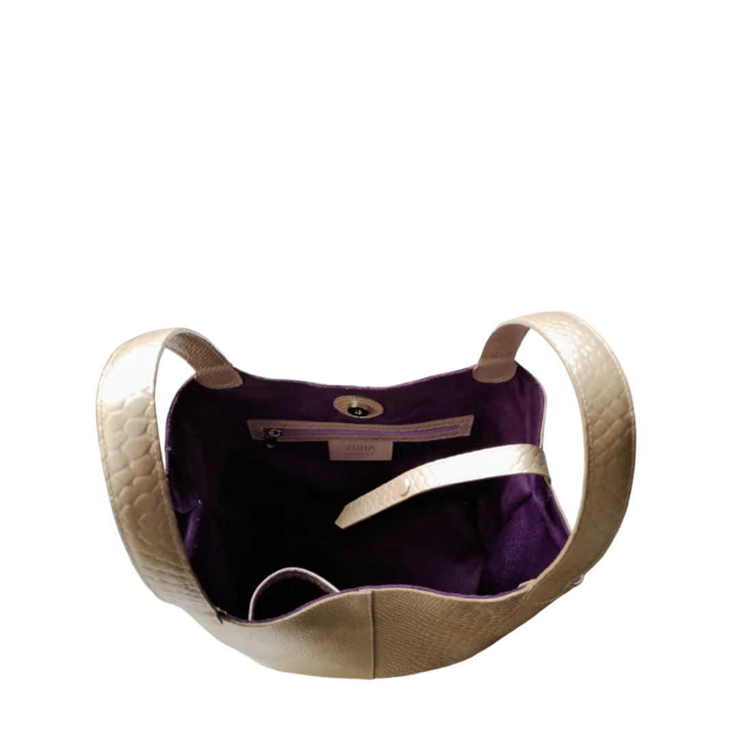Bolso en cuero para mujer anaconda oro peltre