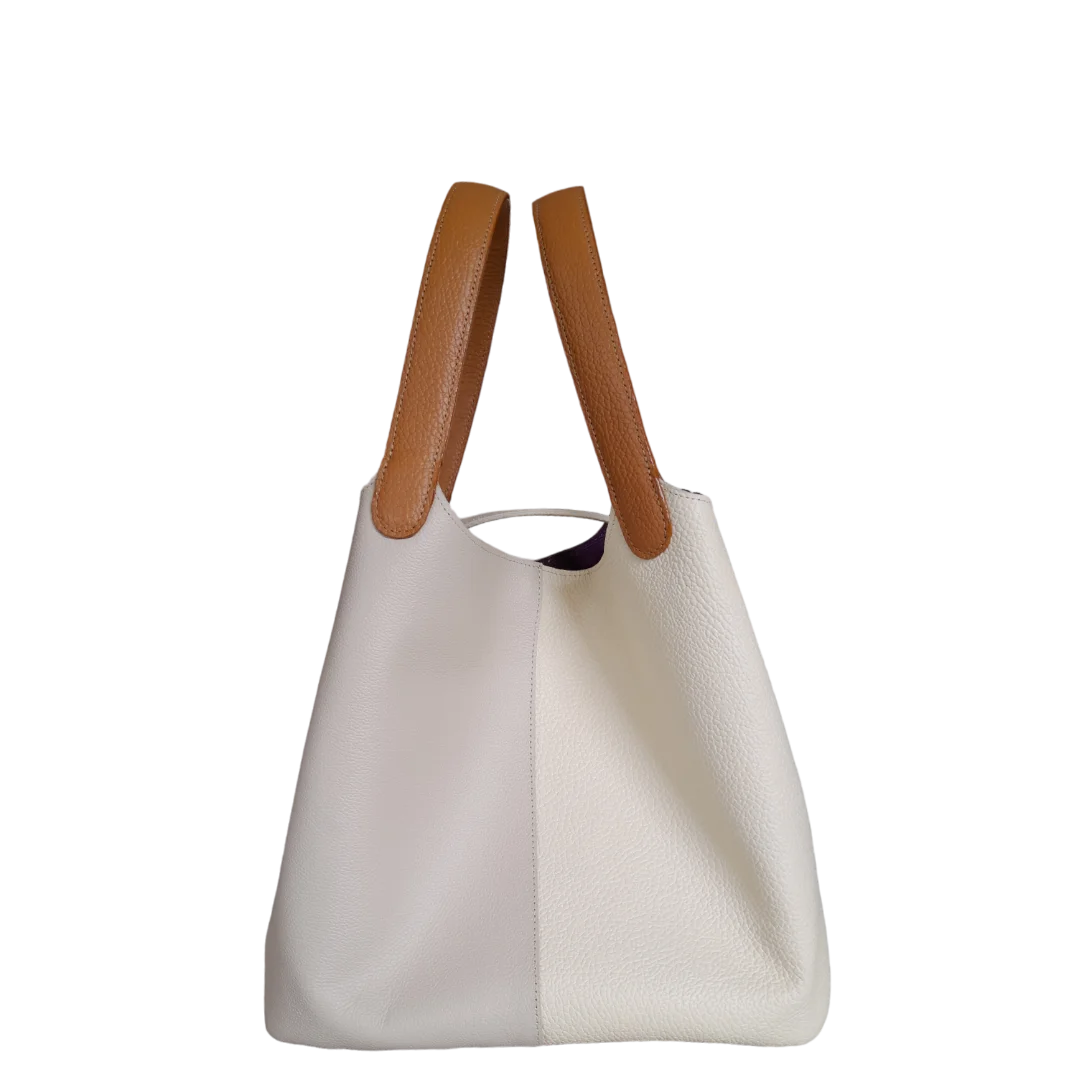Bolso en cuero para mujer color taupe y talco