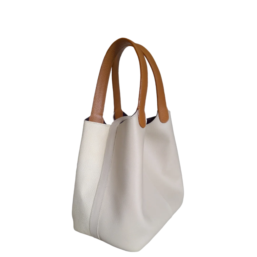 Bolso en cuero para mujer color taupe y talco