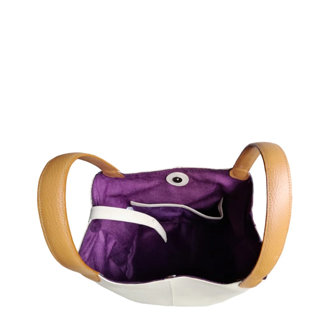 Bolso en cuero para mujer color taupe y talco vista interior