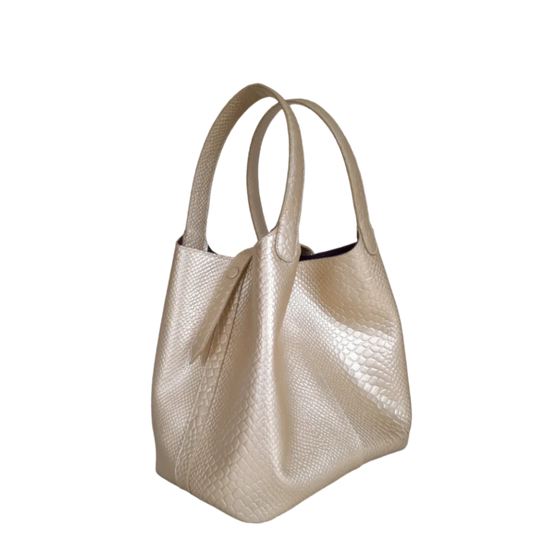 Bolso en cuero para mujer anaconda oro peltre