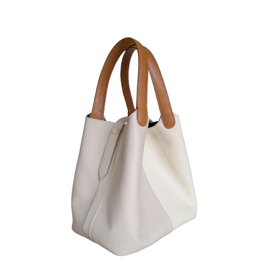 Bolso en cuero para mujer color taupe y talco