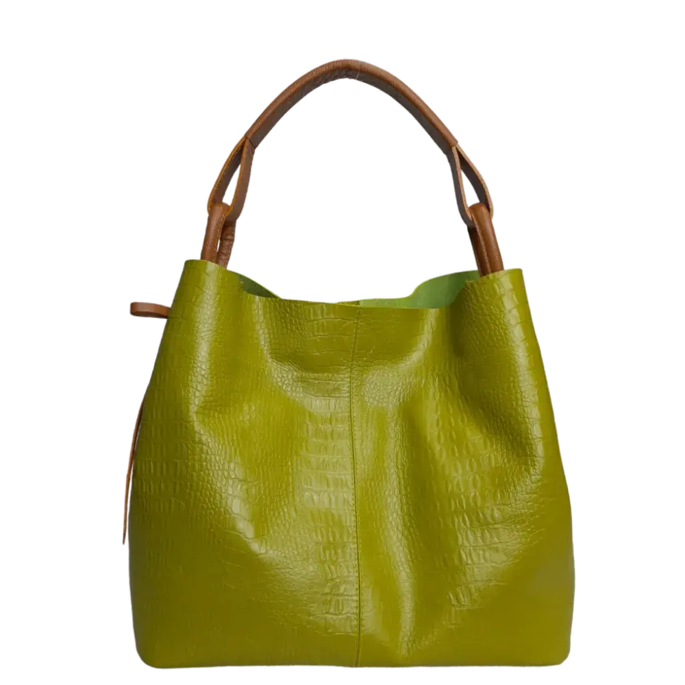 Bolso en cuero para mujer reptil verde limon