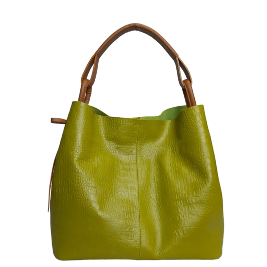 Bolso en cuero para mujer reptil verde limon