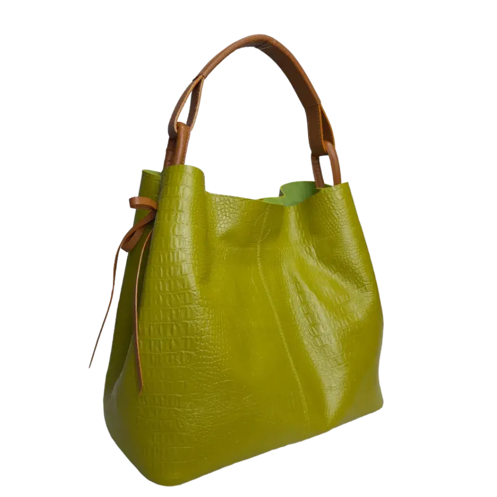 Bolso en cuero para mujer reptil verde limon