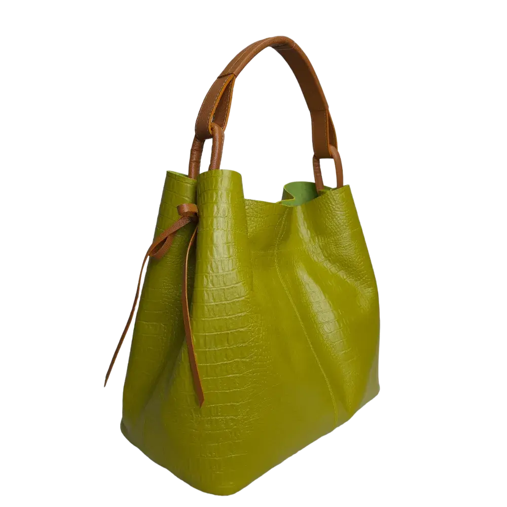 Bolso en cuero para mujer reptil verde limon