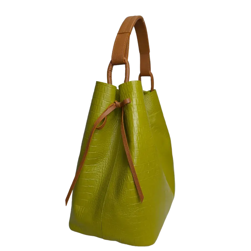 Bolso en cuero para mujer reptil verde limon