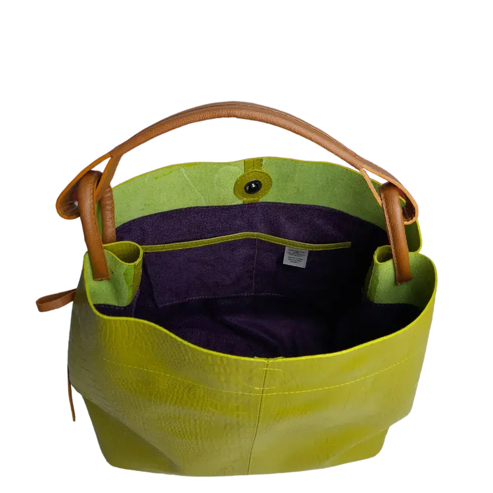 Bolso en cuero para mujer reptil verde limon