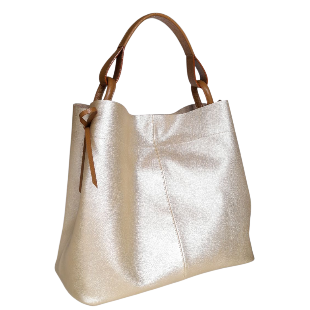 Bolso en cuero para mujer color oro claro
