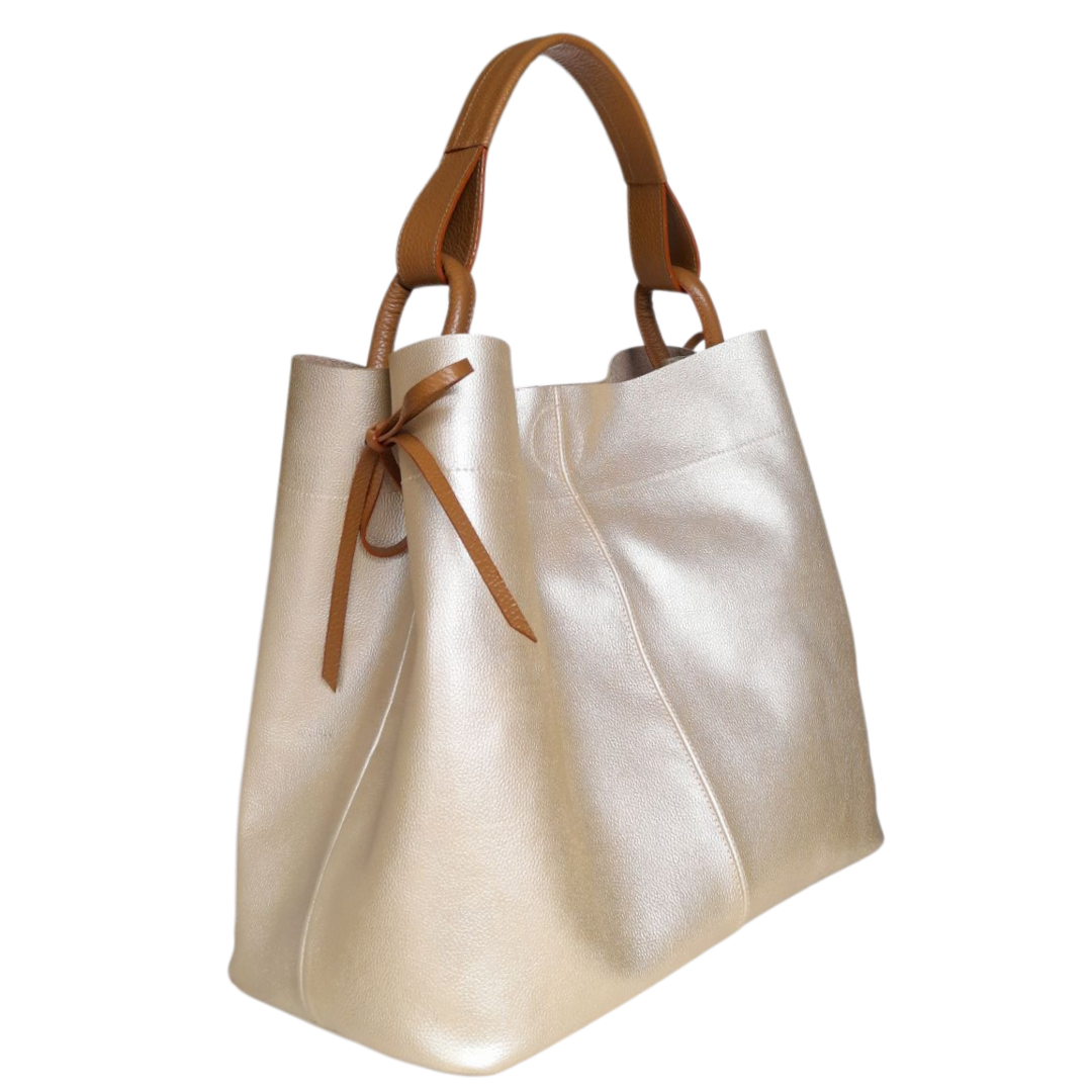 Bolso en cuero para mujer color oro claro