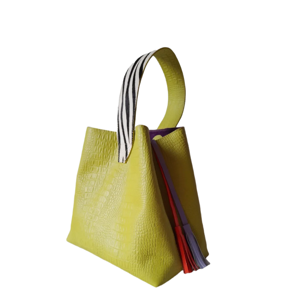 Bolso en cuero para mujer Bella Reptil verde limon