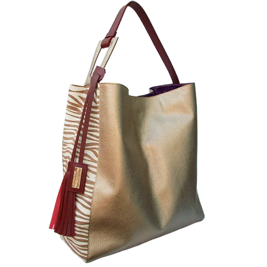 Bolso en cuero para mujer Hannah Oro y Cebra miel