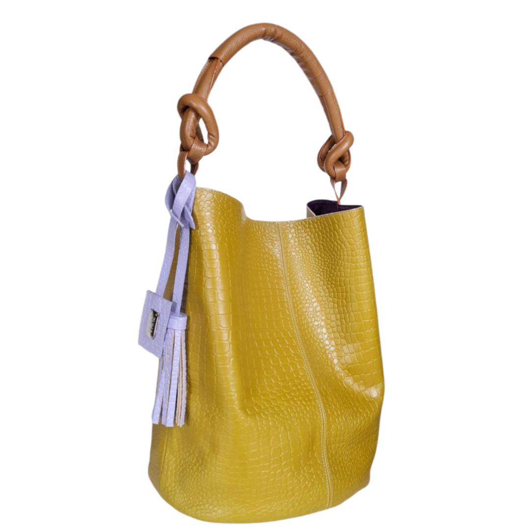 Bolso en cuero para mujer Olivia reptil verde limon