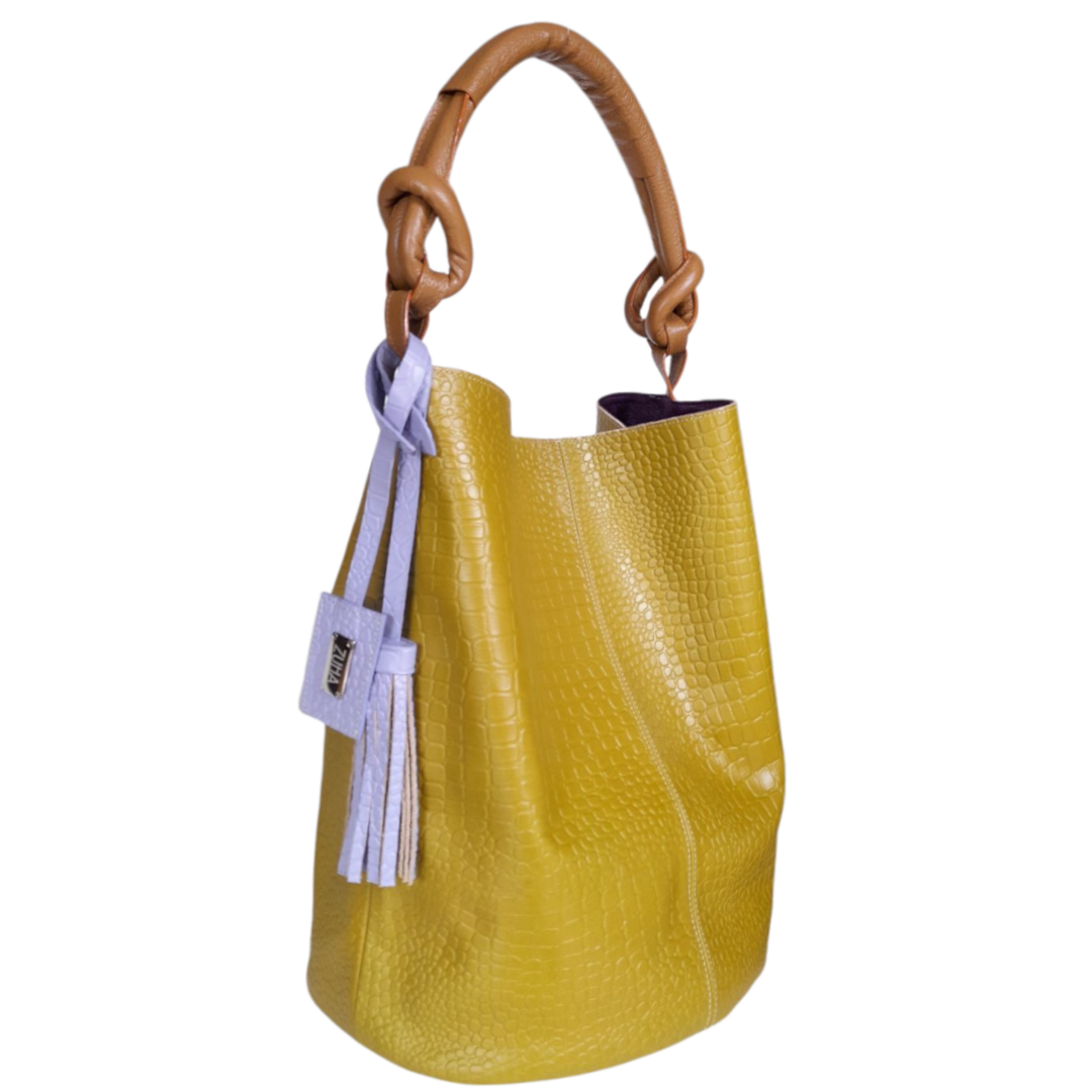 Bolso en cuero para mujer Olivia reptil verde limon