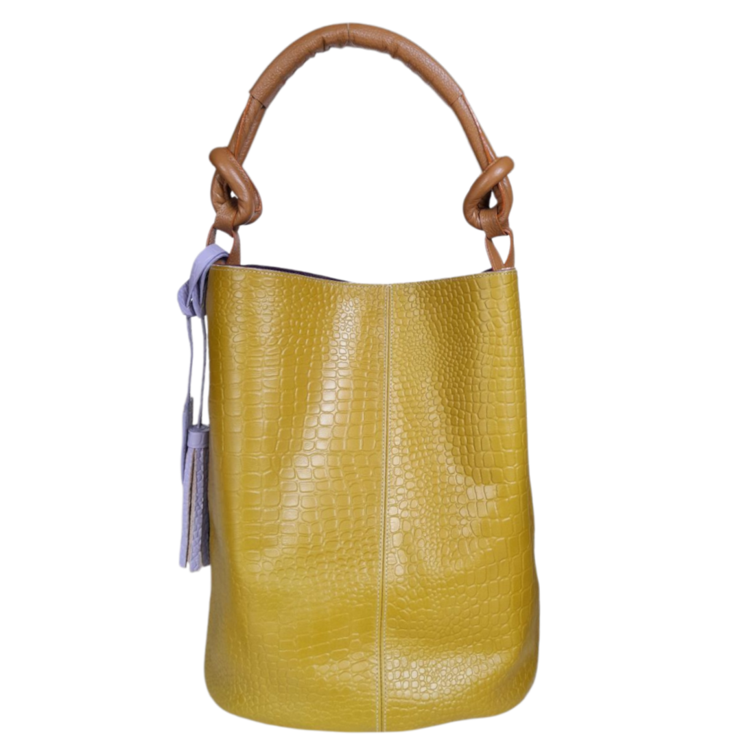 Bolso en cuero para mujer Olivia reptil verde limon
