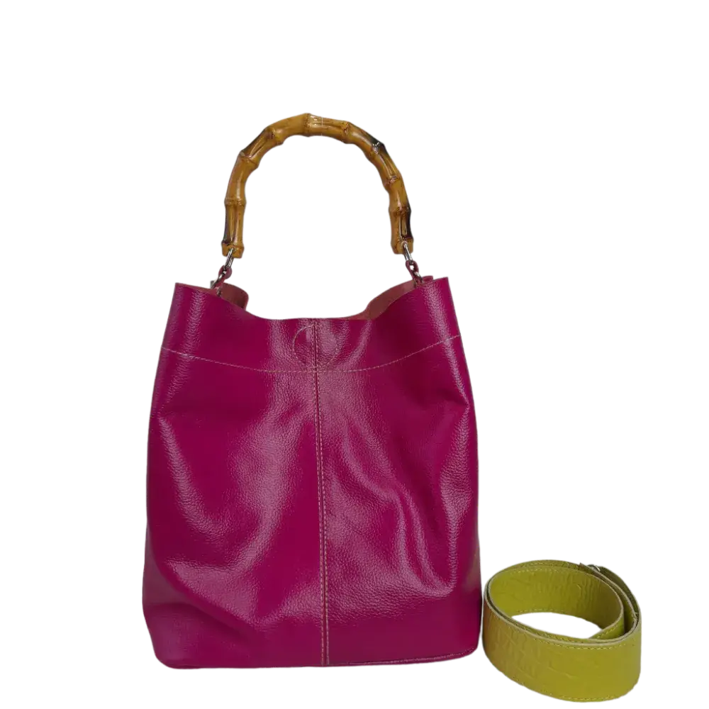 Bolso en cuero para mujer Claire fucsia - verde limon