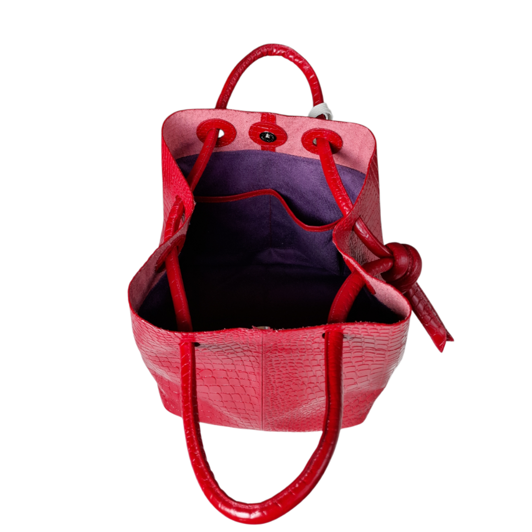 Bolso en cuero para mujer reptil rojo interno