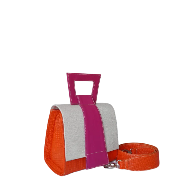 Bolso en cuero para mujer Clara Reptil naranja con talco