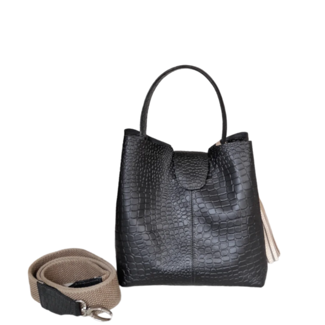 Bolso pequeño en cuero para mujer Lucia reptil negro
