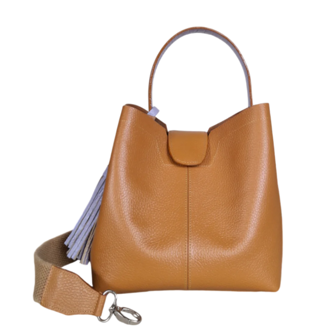 Bolso grande en cuero para mujer Camila color miel