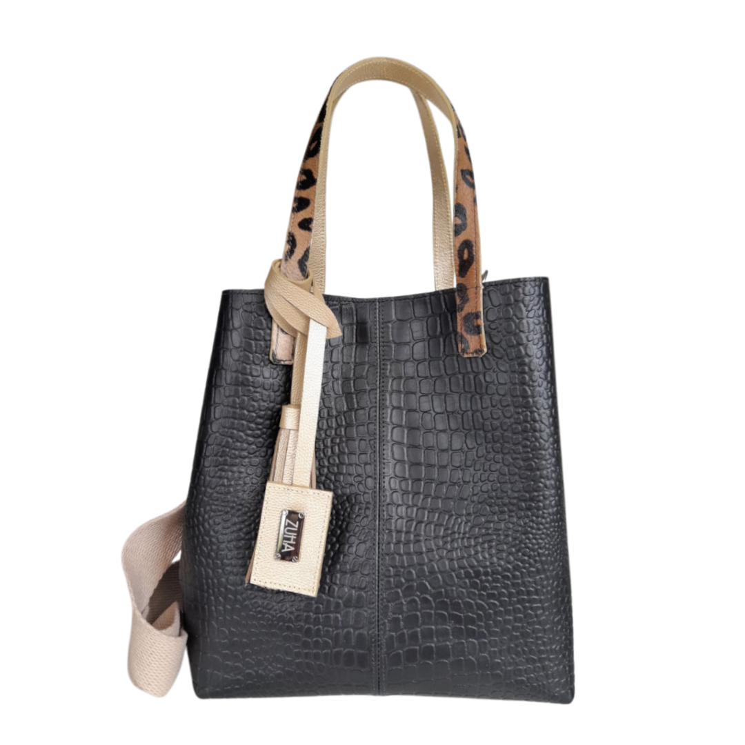 Bolso en  cuero para mujer Giulia Reptil negro
