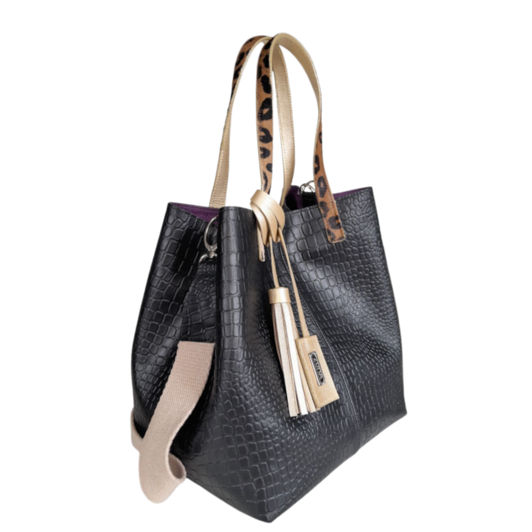 Bolso en  cuero para mujer Giulia Reptil negro