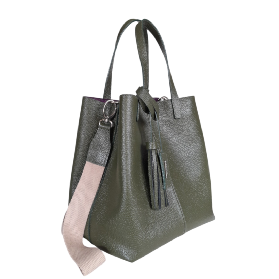 Bolso en cuero para mujer verde aceituna