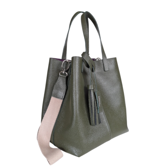 Bolso en cuero para mujer verde aceituna