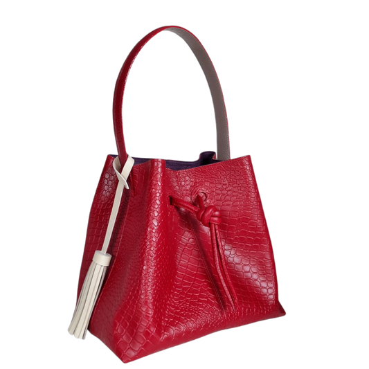 Bolso en cuero para mujer reptil rojo