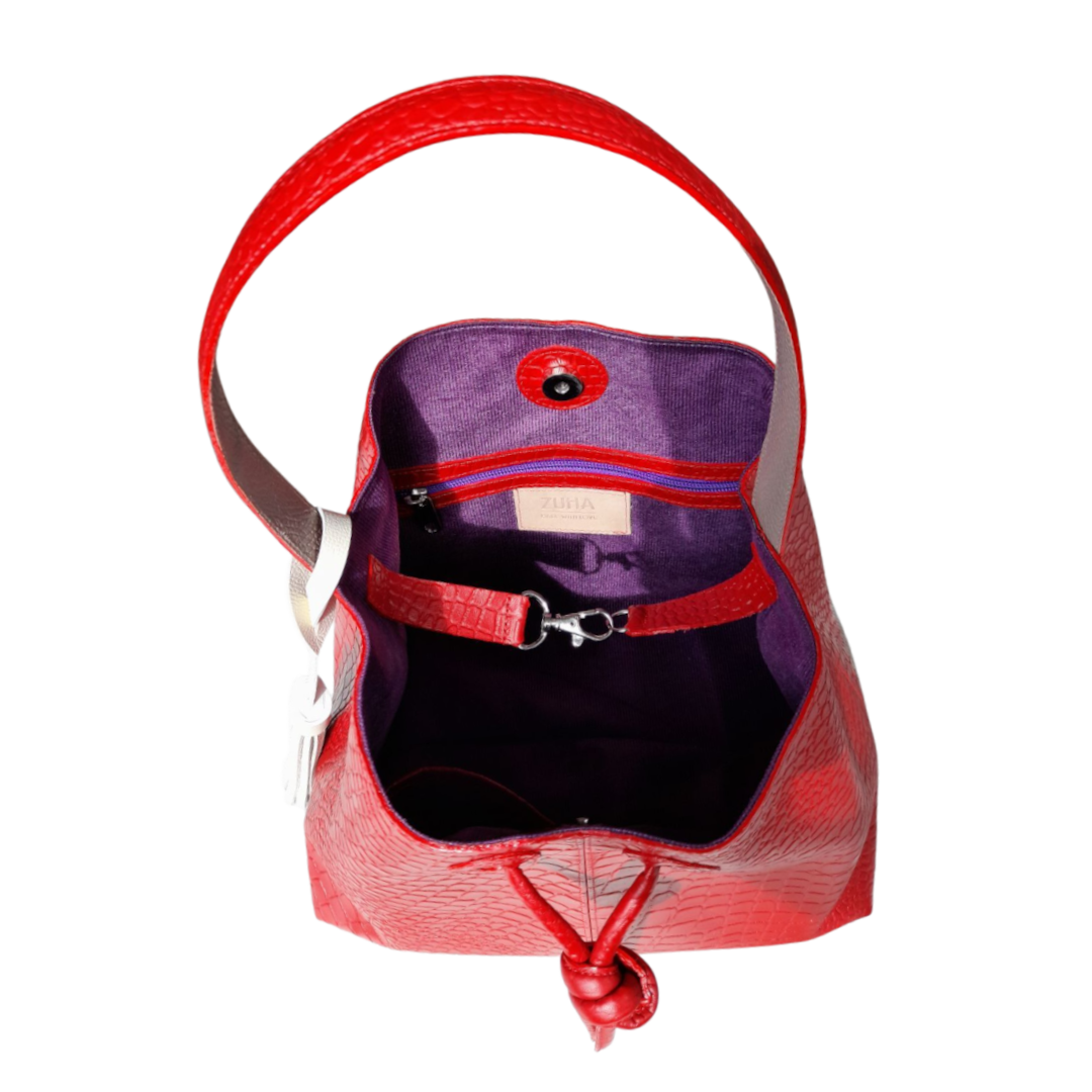 Bolso en cuero para mujer reptil rojo
