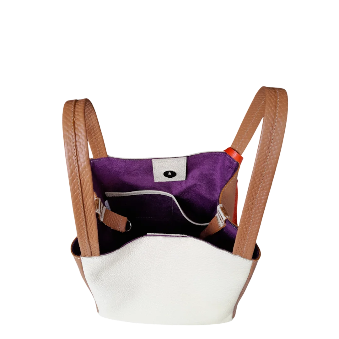 Bolso pequeño en cuero para mujer Agnes reptil miel y talco