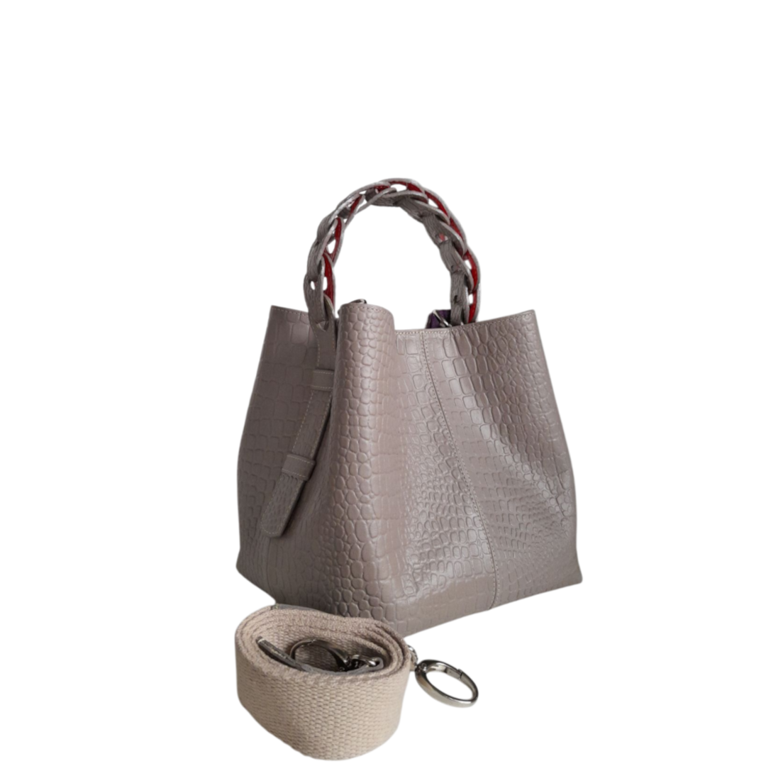 Bolso en cuero para mujer reptil taupe