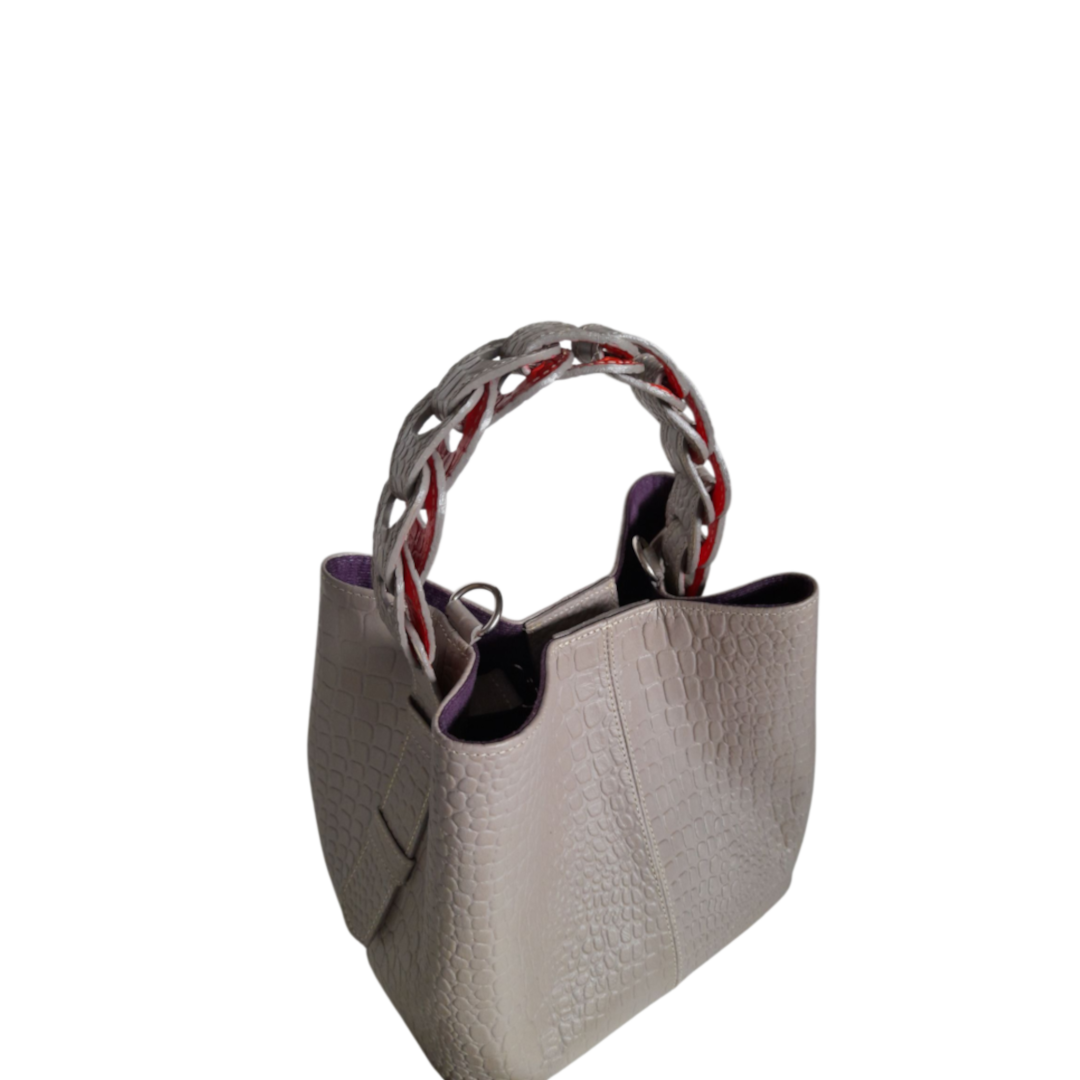 Bolso en cuero para mujer reptil taupe