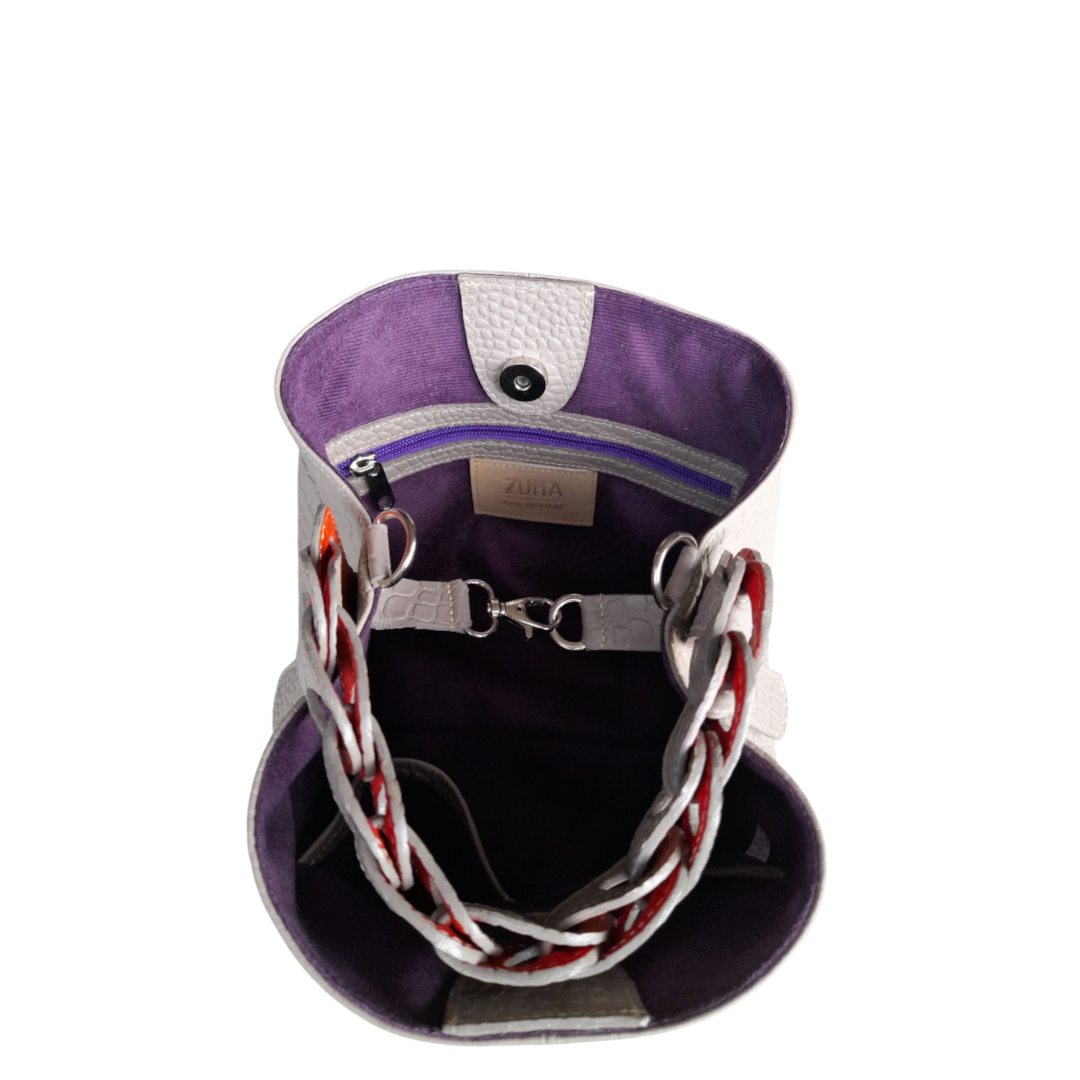 Bolso en cuero para mujer reptil taupe