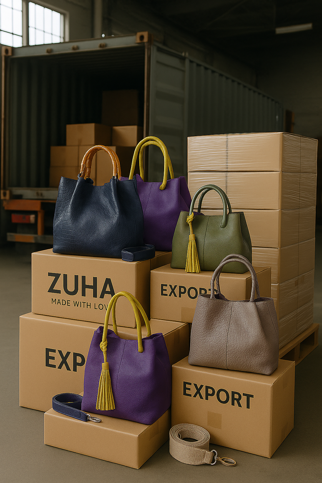 Cajas listas para exportar bolsos de cuero ZUHA