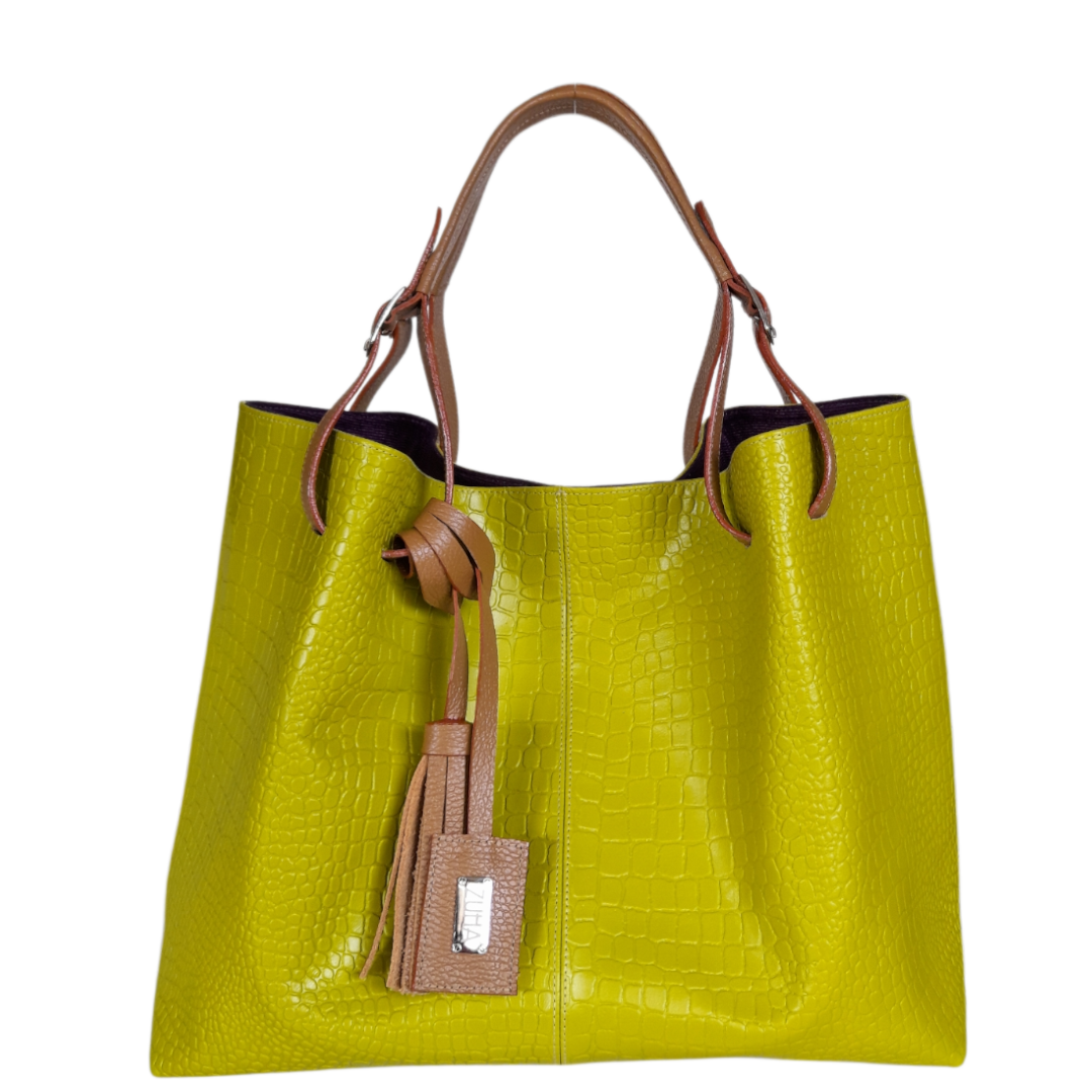 Bolso en cuero para mujer repttil verde limon