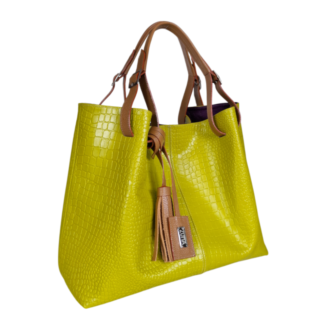 Bolso en cuero mujer reptil verde limon 