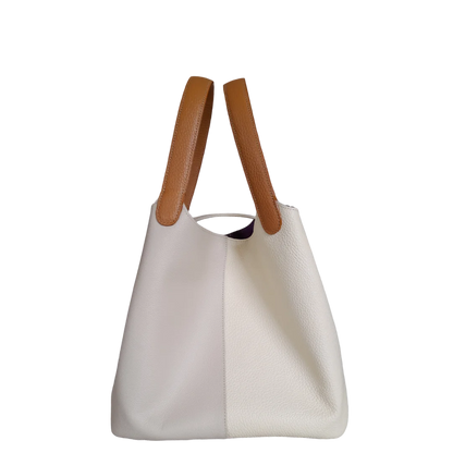 Bolso en cuero para mujer color taupe y talco