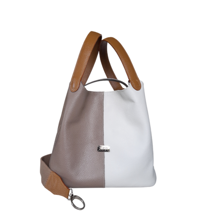 Bolso en cuero taupe y talco