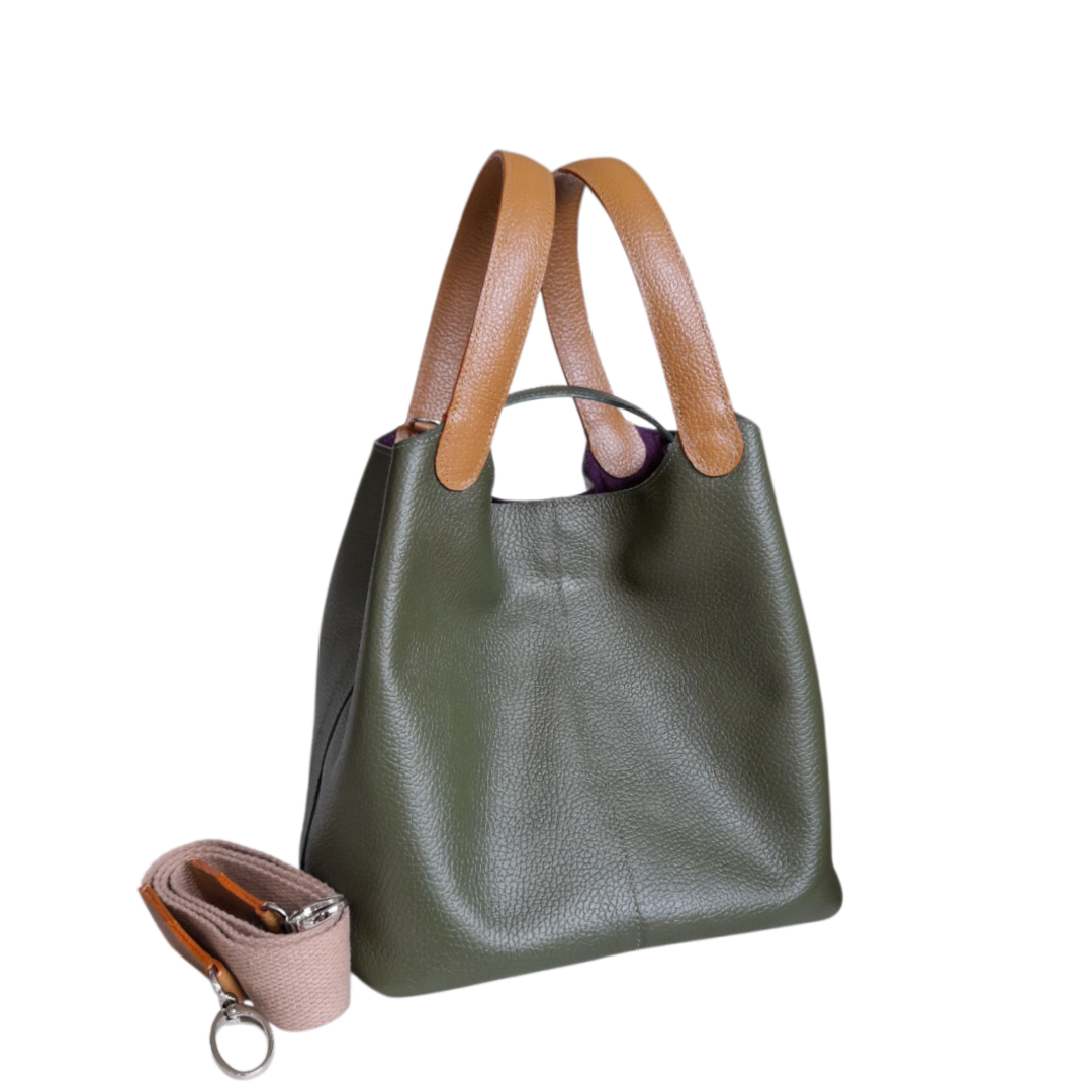 Bolso en cuero color verde aceituna