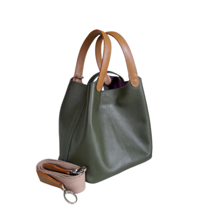 Bolso en cuero para mujer verde aceituna