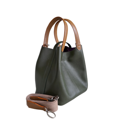 Bolso en cuero para mujer color verde aceituna, vista lateral