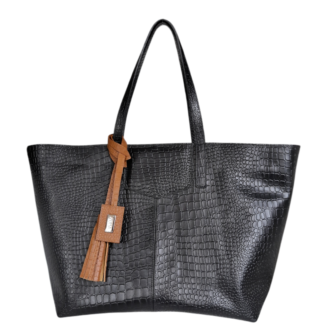 Bolso en cuero para mujer en cuero reptil negro