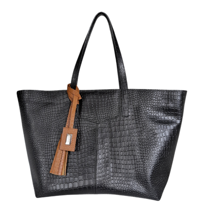 Bolso en cuero para mujer en cuero reptil negro